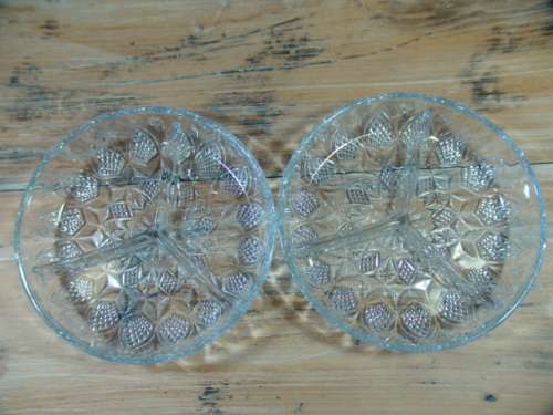 Vintage Glass 3 division snack servers - 2 in the lot
