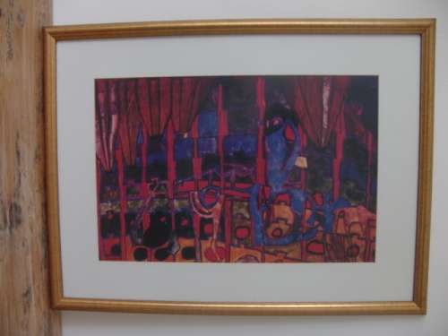 Vintage large Abstract print in Glass and Framed - 1960's