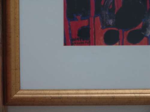 Vintage large Abstract print in Glass and Framed - 1960's