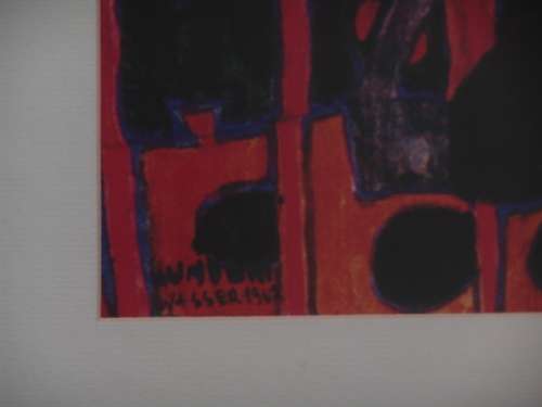 Vintage large Abstract print in Glass and Framed - 1960's