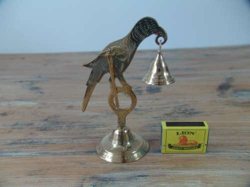 Vintage solid brass Bell on stand with hammer - Shaped like a Bird