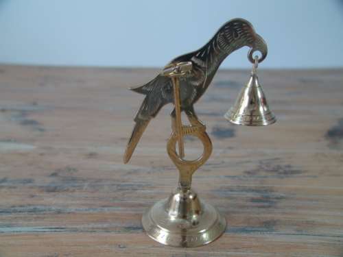 Vintage solid brass Bell on stand with hammer - Shaped like a Bird