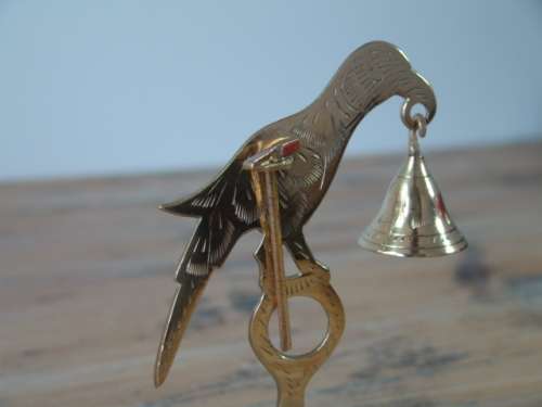 Vintage solid brass Bell on stand with hammer - Shaped like a Bird