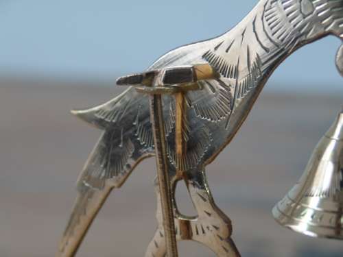 Vintage solid brass Bell on stand with hammer - Shaped like a Bird