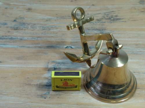 Vintage solid Brass ships Bell with anchor bracket