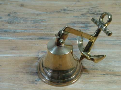 Vintage solid Brass ships Bell with anchor bracket