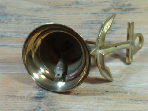Vintage solid Brass ships Bell with anchor bracket