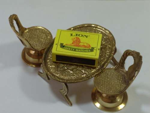 Vintage miniature brass furniture - Table and two Chairs