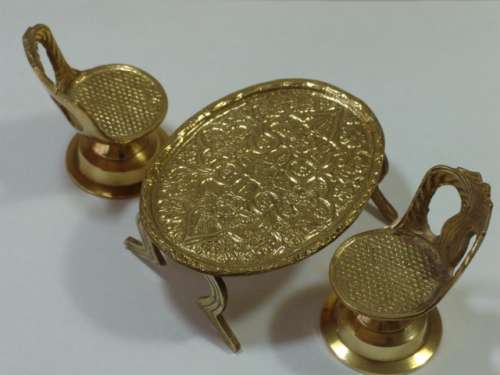Vintage miniature brass furniture - Table and two Chairs