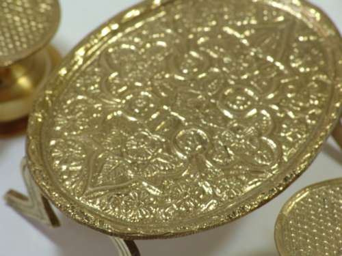 Vintage miniature brass furniture - Table and two Chairs