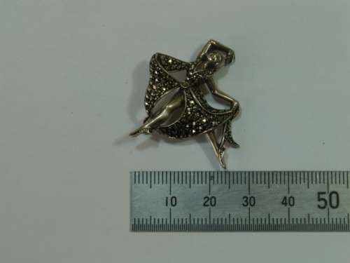 Vintage 925 solid Silver, Marquisite art deco Ballerina Brooch