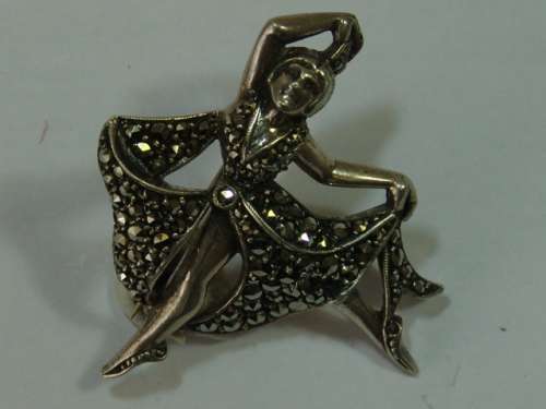 Vintage 925 solid Silver, Marquisite art deco Ballerina Brooch