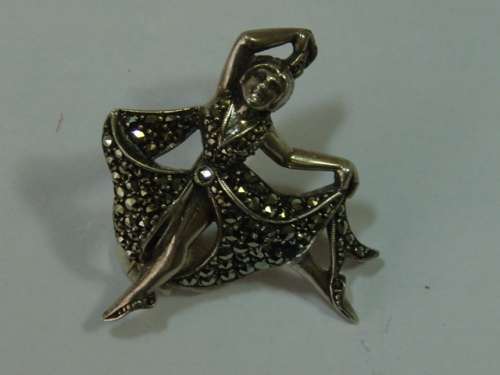 Vintage 925 solid Silver, Marquisite art deco Ballerina Brooch