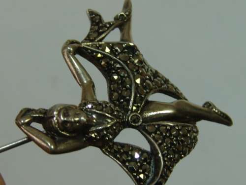 Vintage 925 solid Silver, Marquisite art deco Ballerina Brooch