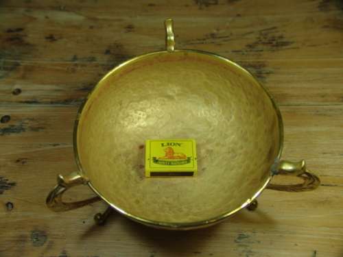 Vintage solid hammered brass footed Bowl with Dragon shaped handles