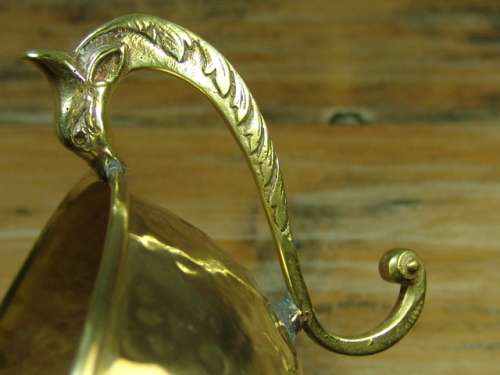 Vintage solid hammered brass footed Bowl with Dragon shaped handles
