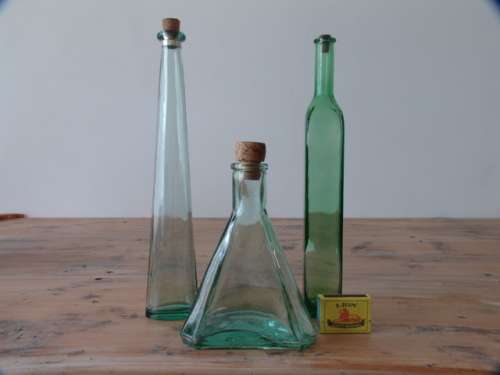 Lot of 3 Green glass Bottles with cork stoppers