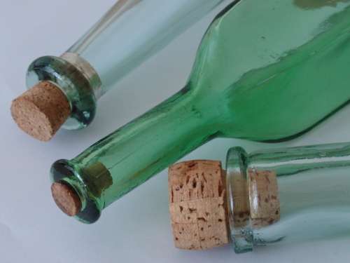Lot of 3 Green glass Bottles with cork stoppers