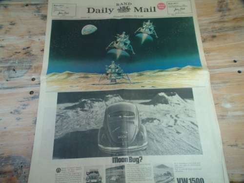 Vintage 19 July 1969 Rand Daily Mail newspaper, Moon landing - 8 pages
