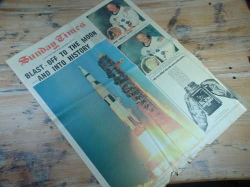 Vintage 3 August 1969 Sunday Times newspaper - Moon colour supplement, 4 pages