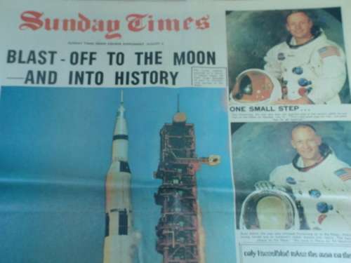 Vintage 3 August 1969 Sunday Times newspaper - Moon colour supplement, 4 pages