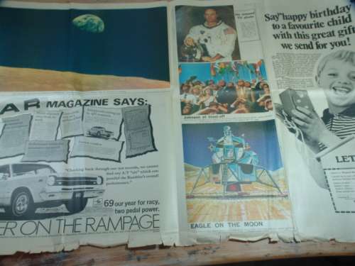 Vintage 3 August 1969 Sunday Times newspaper - Moon colour supplement, 4 pages