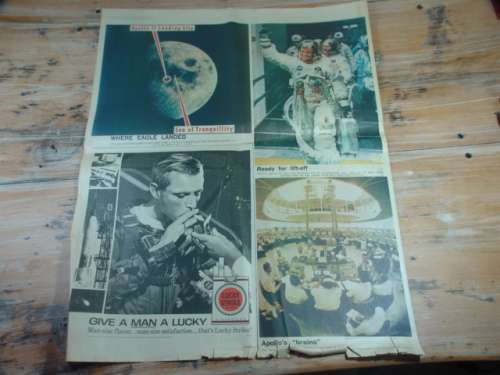 Vintage 3 August 1969 Sunday Times newspaper - Moon colour supplement, 4 pages