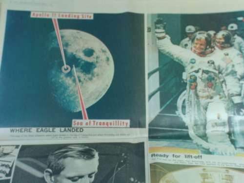 Vintage 3 August 1969 Sunday Times newspaper - Moon colour supplement, 4 pages