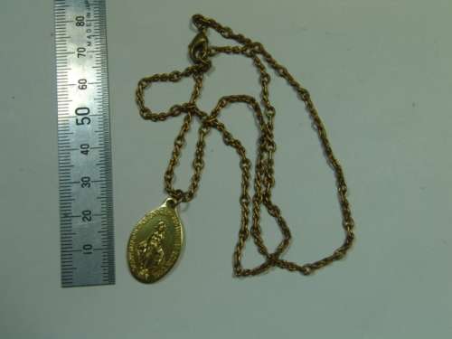 Vintage gold tone Necklace with religious disc Pendant