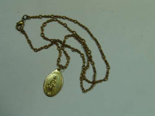 Vintage gold tone Necklace with religious disc Pendant