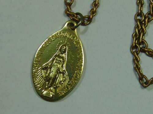 Vintage gold tone Necklace with religious disc Pendant
