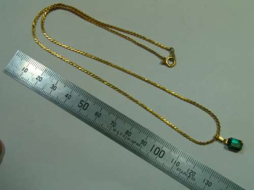 Vintage gold tone rope Necklace with green stone Pendant