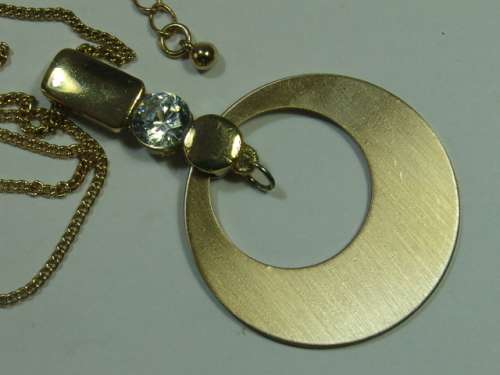 Vintage gold tone Necklace with large Pendant and clear stone