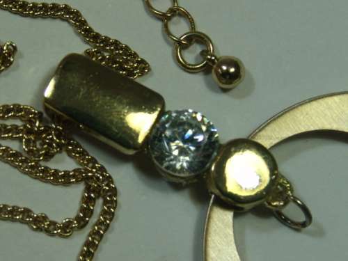 Vintage gold tone Necklace with large Pendant and clear stone