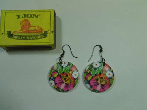 Vintage large printed, button Earrings