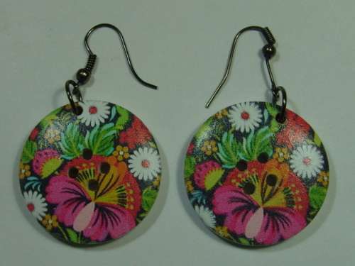 Vintage large printed, button Earrings