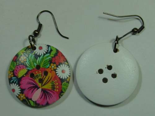 Vintage large printed, button Earrings
