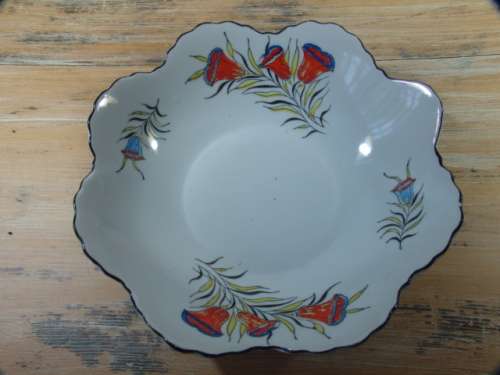 Art deco Bowl with orange flowers, 23cm diam