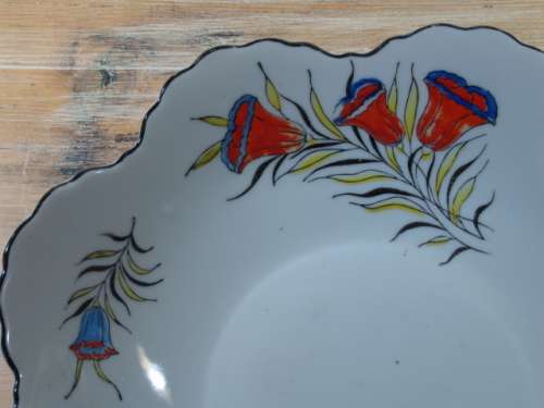 Art deco Bowl with orange flowers, 23cm diam