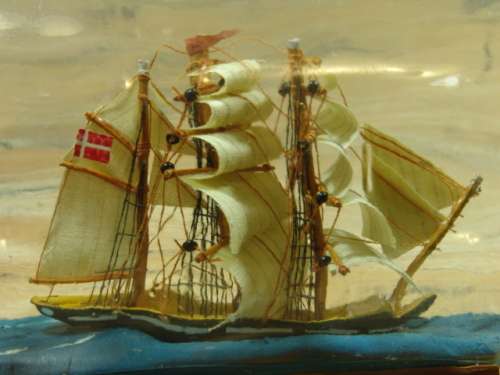 Sail Boat in a Bottle with wooden base, 19cm long, vintage 60's