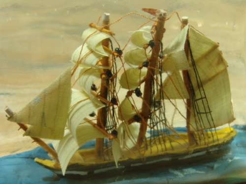 Sail Boat in a Bottle with wooden base, 19cm long, vintage 60's