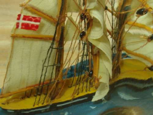 Sail Boat in a Bottle with wooden base, 19cm long, vintage 60's