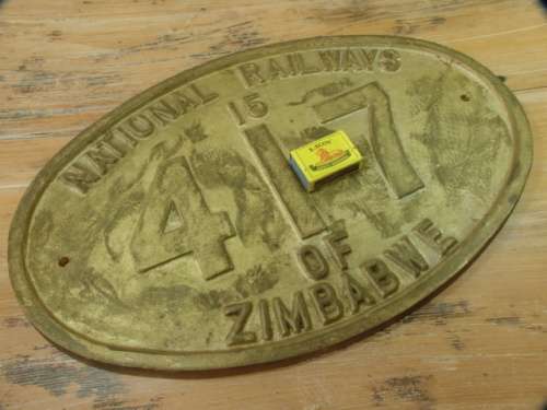 Original National Railways of Zimbabwe solid cast Brass Locomotive Plaque, No.417, very heavy 20Kg