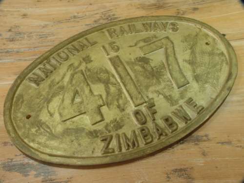 Original National Railways of Zimbabwe solid cast Brass Locomotive Plaque, No.417, very heavy 20Kg