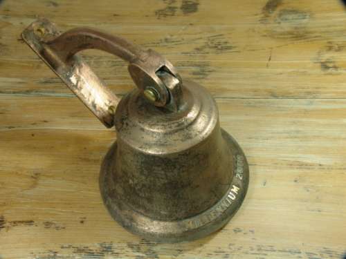 Large solid copper millennium 2000 wall mounted Bell, 18cm x 13cm