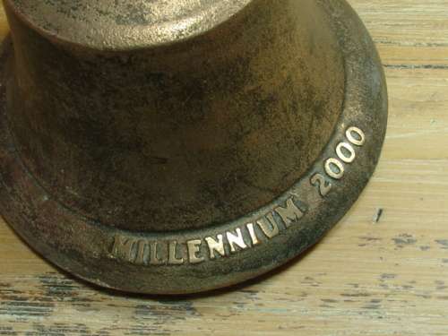 Large solid copper millennium 2000 wall mounted Bell, 18cm x 13cm
