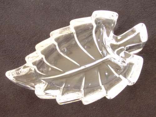 Vintage Crystal leaf chaped Dish, trinket dish, 11cm