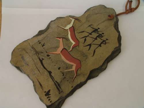 Historical Slate tile painting, wall plaque