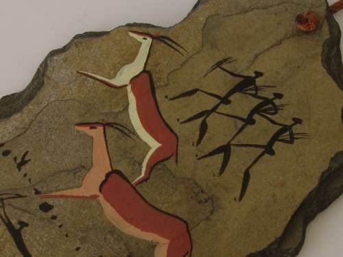 Historical Slate tile painting, wall plaque