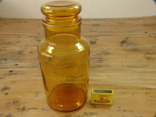 Large vintage Amber glass Jar with lid